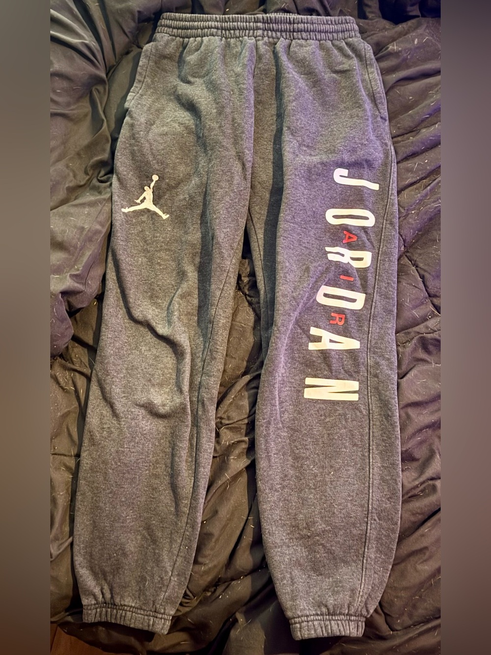 Jordan Gray Jumpman Logo Joggers with White & Red Accents